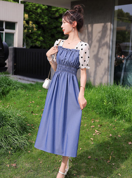 夏季新款，法式波点拼接牛仔连衣裙HR-XMYR2333-1 商品图4