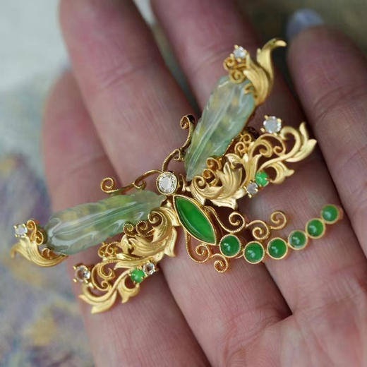 龢盒原创 18k金镶蜻蜓胸针吊坠二用 商品图4