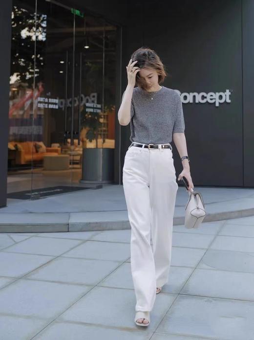 白色阔腿高腰拖地牛仔裤 超好版型 超柔软 商品图10