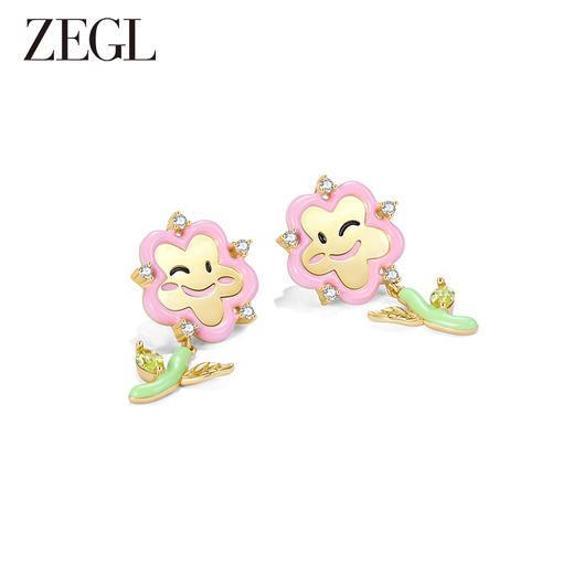 ZEGL设计师童心彩绘系列笑脸花朵耳环女耳钉银针耳饰 商品图0
