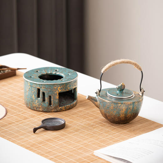 常青釉金银彩温茶炉蜡烛煮茶炉温茶器陶瓷小火炉热茶底座暖茶保温 商品图2