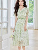 【专属特价】熙世界气质清新绿色碎花长裙女夏季新款收腰法式茶歇裙雪纺连衣裙 商品缩略图0