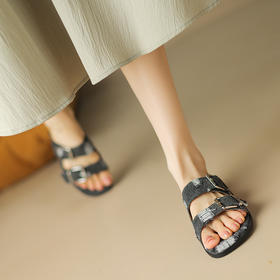 时尚个性，织物搭扣低跟拖鞋HBP-5358