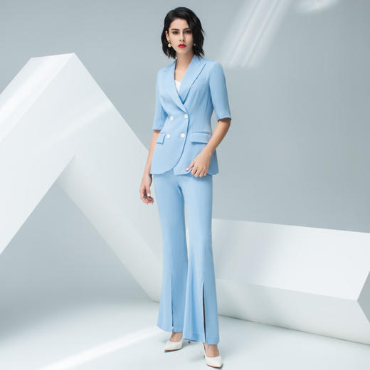 【大码】蓝色职业套装女时装版气质款显瘦轻奢主持人套装C11227+P11227+P31227 商品图7