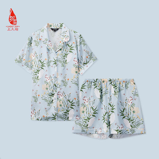 SAINTJOY/上久楷女式蓝灰色印花短袖睡衣套装  JWS21009 商品图7