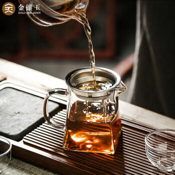 金镶玉公道杯高硼硅玻璃杯带不锈钢茶漏 茶海虑茶器 四方雅致350ml 商品图1