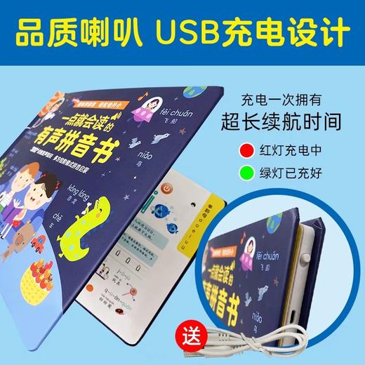 一点就会读的有声拼音书usb充电版 JST3-4岁宝宝汉语拼音启蒙认知有声点读书单韵母声母复韵母鼻韵母整体认读音节发声书幼儿园教材 商品图1