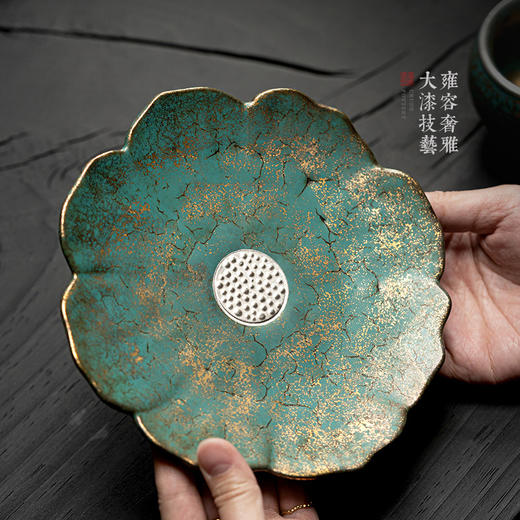 常青釉金银彩莲花壶承水果盘茶点盘干泡台陶瓷手工复古壶底座壶托 商品图0