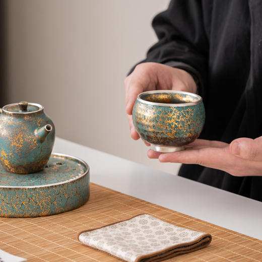 常青釉金银彩杯子总裁杯陶瓷茶杯纯手工日式个人专用主人杯品茗杯 商品图3