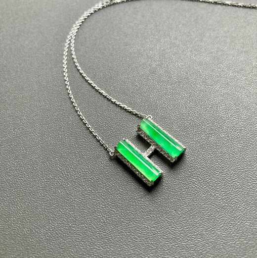 高冰种阳绿翡翠H锁骨链18k白金钻石镶嵌 商品图0