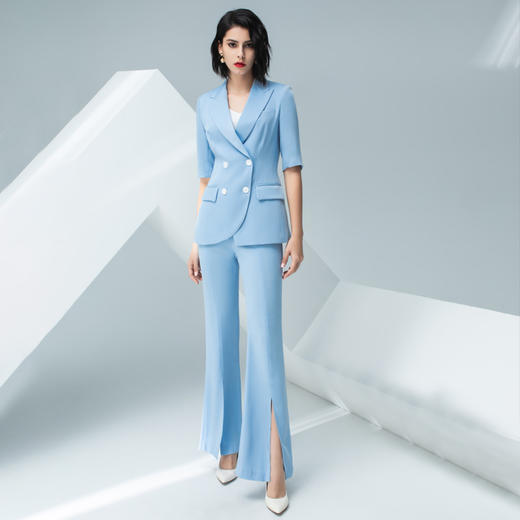 【大码】蓝色职业套装女时装版气质款显瘦轻奢主持人套装C11227+P11227+P31227 商品图4