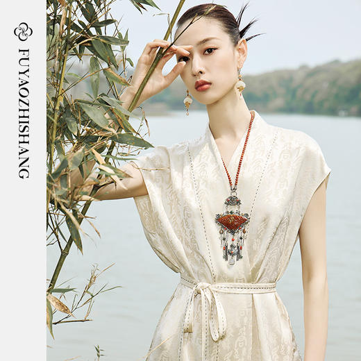 IWY/扶摇系列 夏季V领系带国风连衣裙23FYQ137 商品图2