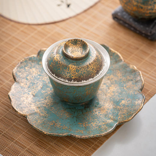 常青釉金银彩盖碗日式复古陶瓷茶具功夫茶家用泡茶器茶碗套装礼盒 商品图1