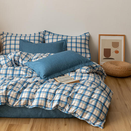 【分仓直发包邮】無印“佳品” 丝竹棉四件套(夏日蓝/咖色方格） 商品图2