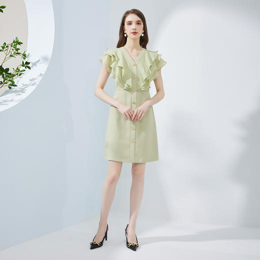 NF8F5斯尔丽瑟俪2023新款V领荷叶层叠设计甜美浪漫减龄高级感连衣裙 商品图3