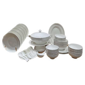 品物攸宜锦绣江南手工浮雕描金12人用42头骨瓷餐具