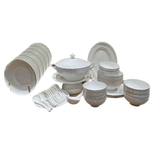 品物攸宜锦绣江南手工浮雕描金12人用42头骨瓷餐具 商品图0