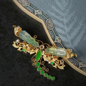 龢盒原创 18k金镶蜻蜓胸针吊坠二用