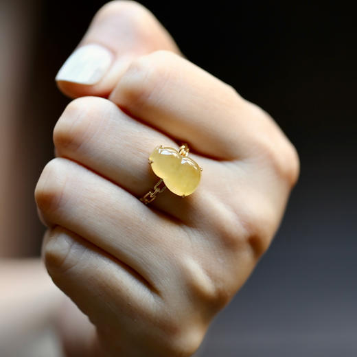 冰种黄翡大葫芦戒指18k黄金镶嵌 商品图7