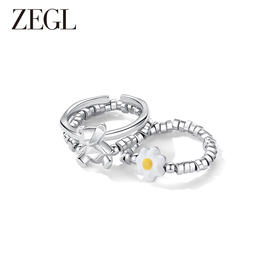 ZEGL设计师小熊系列碎银子戒指女小众设计煎蛋食指戒