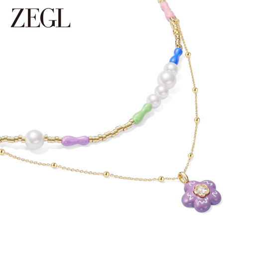 ZEGL设计师童心彩绘系列紫色小花项链女生串珠叠戴花朵夏天多巴胺穿搭锁骨链 商品图1