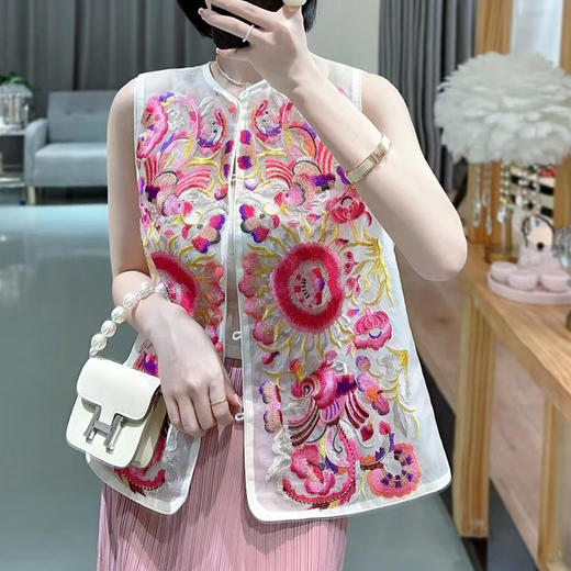 KDS-2242国风马甲夏天外穿薄款女新中式民族刺绣马夹欧根纱国潮风背心 商品图0