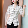 修身显瘦，轻熟风气质翻领波点衬衫女泡泡袖洋气衬衣下摆波浪型上衣KQL-A83N2905 商品缩略图1