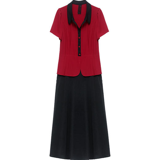 夏季新款，拼结中长款假两件气质优雅妈妈裙娃娃领短袖连衣裙QYM-KED-H1195-Y 商品图4