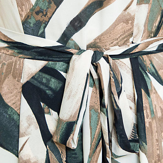 时尚气质，中长款短袖裙系带收腰A字裙西装领印花连衣裙QYM-HSY-I23A793-Y 商品图3