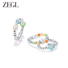 ZEGL设计师多巴胺小彩串淡水珍珠戒指女生彩色串珠碎银子食指戒子