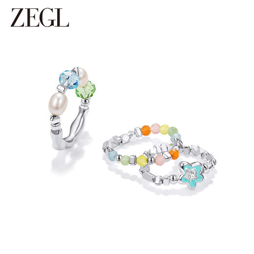 ZEGL设计师多巴胺小彩串淡水珍珠戒指女生彩色串珠碎银子食指戒子 商品图0