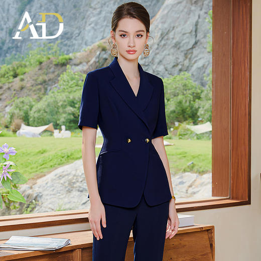 AD高级感两粒扣西服套装女藏青色职业装正式场合商务套裙工作服 商品图6