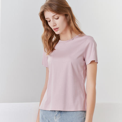【女士圆领短袖T恤】23年春夏新品女士薄款纯色直筒薄款打底上衣 商品图1