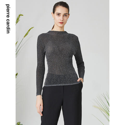 皮尔卡丹女装时尚亮丝修身通勤半高领套头针织衫P3199K3101H0
 商品图0