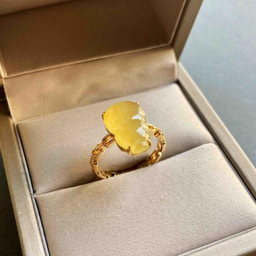 冰种黄翡大葫芦戒指18k黄金镶嵌 商品图4