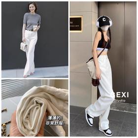 白色阔腿高腰拖地牛仔裤 超好版型 超柔软