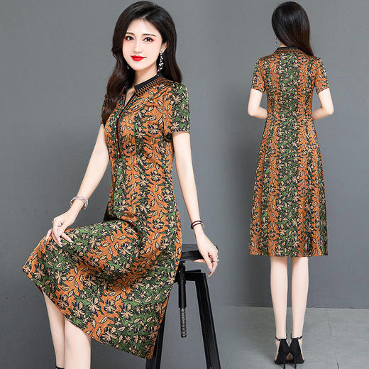 夏季新款，短袖裙气质女装宽松休闲中长裙妈妈装印花连衣裙QYM-HSY-I23A786-Y 商品图2