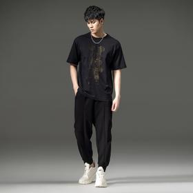 PINLI品立夏季新款纯棉烫钻休闲体恤小熊圆领短袖T恤男装潮牌上衣D212711393