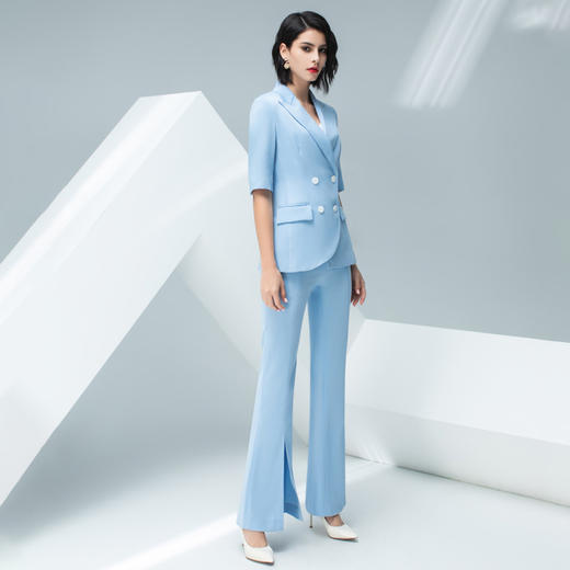 【大码】蓝色职业套装女时装版气质款显瘦轻奢主持人套装C11227+P11227+P31227 商品图5