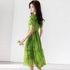 夏季新款，短袖裙气质优雅中长款高腰A字裙绿色印花连衣裙QYM-TB-CY0930-Y 商品缩略图3