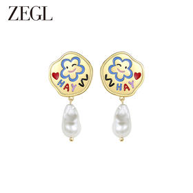 ZEGL设计师童心彩绘系列笑脸珍珠耳环女耳钉银针耳饰