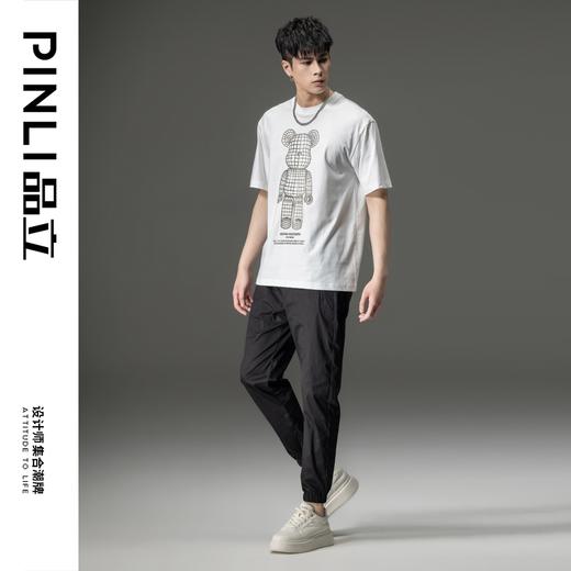 PINLI品立夏季新款纯棉烫钻休闲体恤小熊圆领短袖T恤男装潮牌上衣D212711393 商品图1