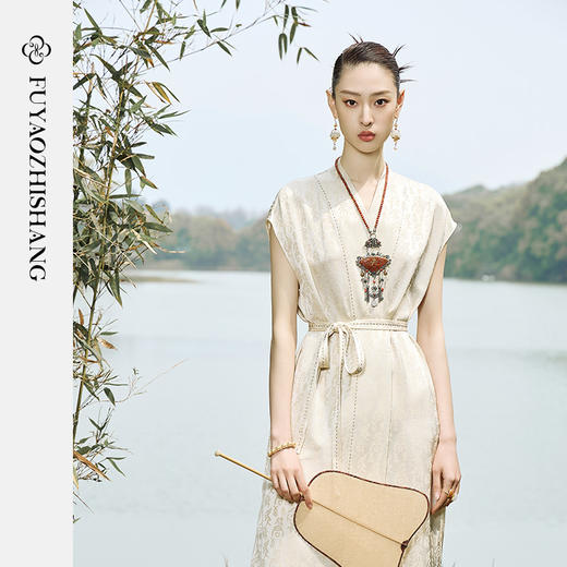 IWY/扶摇系列 夏季V领系带国风连衣裙23FYQ137 商品图4