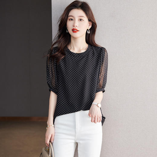 新款雪纺衫宽松小个子别致漂亮小衫遮肚上衣CC-JA5012 商品图5