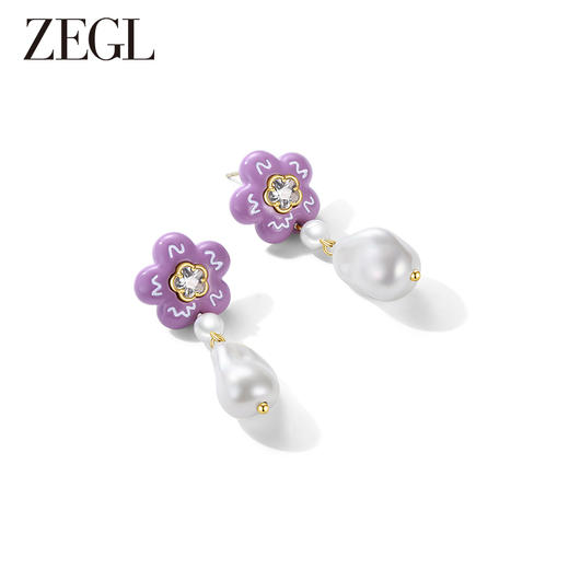 ZEGL设计师童心彩绘系列花朵人造珍珠耳环女耳钉耳饰 商品图0