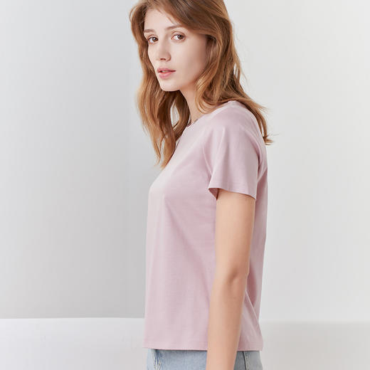 【女士圆领短袖T恤】23年春夏新品女士薄款纯色直筒薄款打底上衣 商品图2