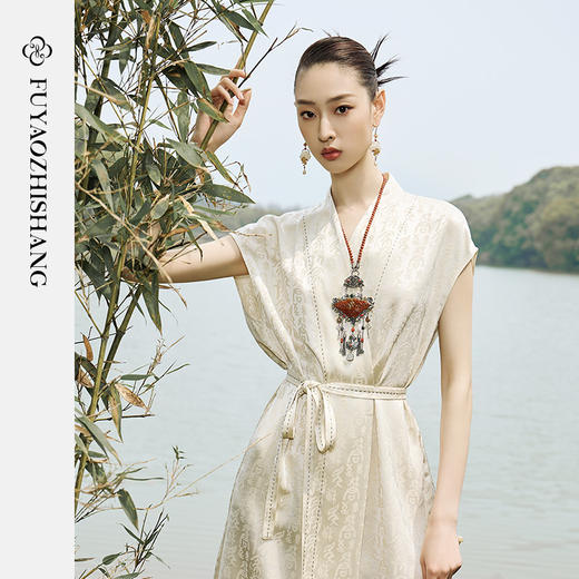 IWY/扶摇系列 夏季V领系带国风连衣裙23FYQ137 商品图3