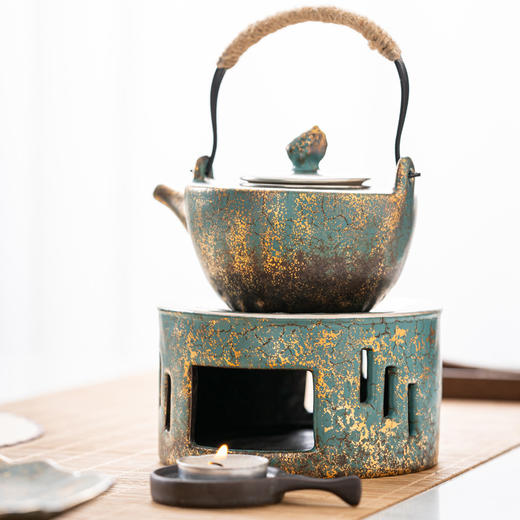 常青釉金银彩温茶炉蜡烛煮茶炉温茶器陶瓷小火炉热茶底座暖茶保温 商品图1