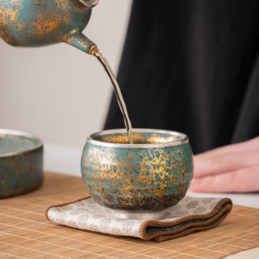 常青釉金银彩杯子总裁杯陶瓷茶杯纯手工日式个人专用主人杯品茗杯 商品图2