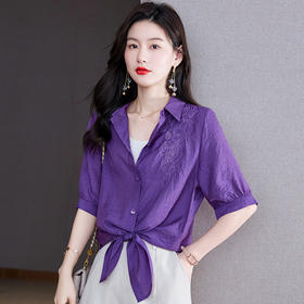 夏季开衫，复古精美刺绣宽松不规则衬衫棉麻民族风衬衣女上衣KQL-A83N8587